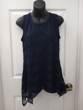 Shannon Ford NY Navy Lace Handkerchief Hem Sleeveless Top